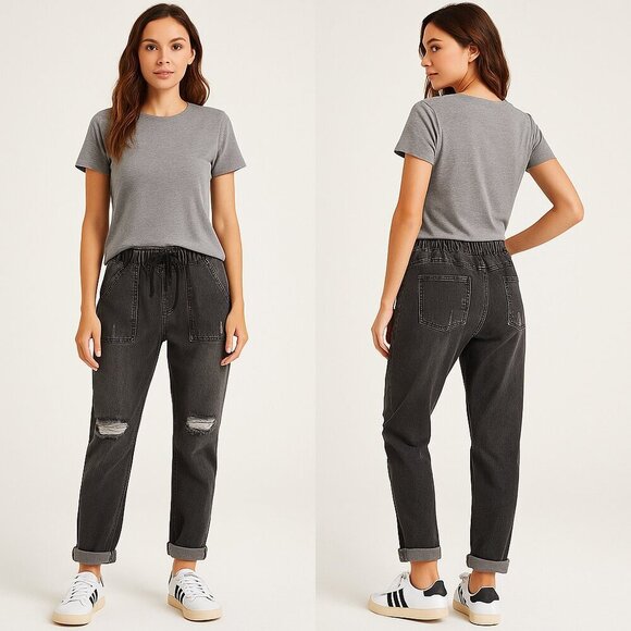 ππ₯ SIDEFEEL Women's High-Rise Distressed Denim Jogger Jeans | Size Medium π₯π - Picture 5 of 12